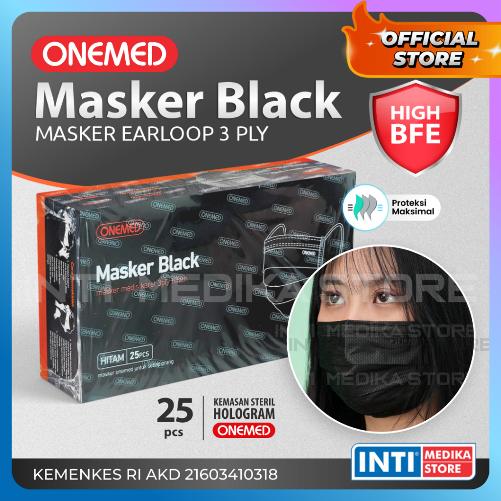 Jual ONEMED - Masker 3 Ply Earloop Black | Surgical Mask | Masker ...