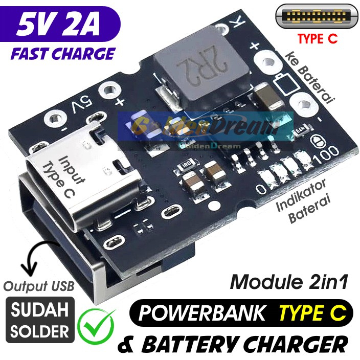 Jual Modul Power Bank USB Type-C Fast Charger Step Up Baterai 18650 ...