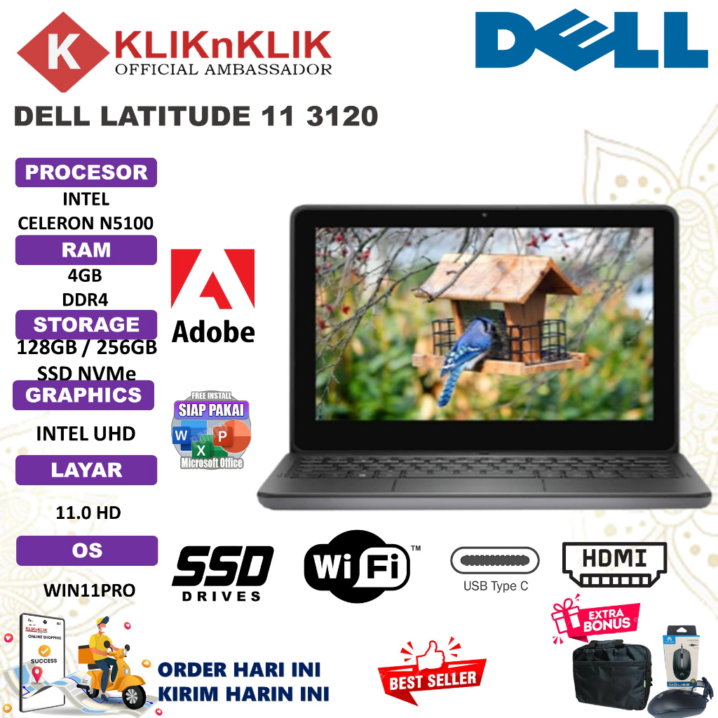 Jual Laptop Dell latitude 11 3120 Intel N5100 4GB 256GB 11.6 WIN11PRO
