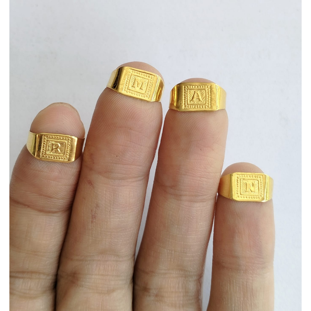 Jual Cincin inisial nama huruf R emas asli untuk anak bisa di resize ...