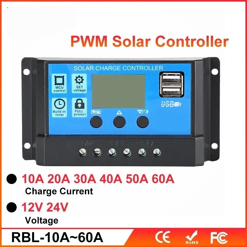 Jual solar charge charger controller LCD display PWM 12/24V regulator ...