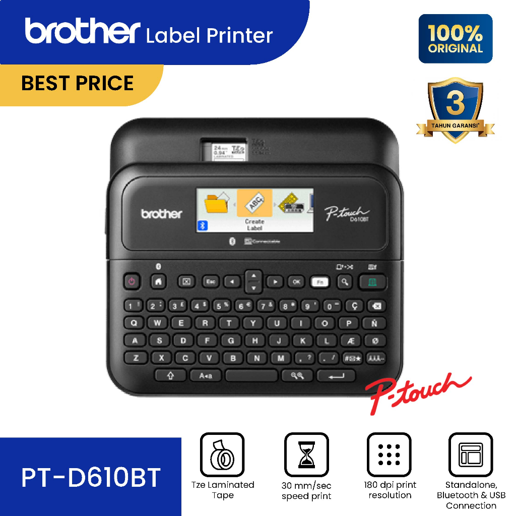 Jual Brother Printer Label PTD610BT Label Maker PC Connectable