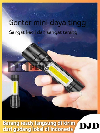 Jual DJDPlus Mini Senter Super Terang USB Rechargeable, Lampu COB + XPE ...