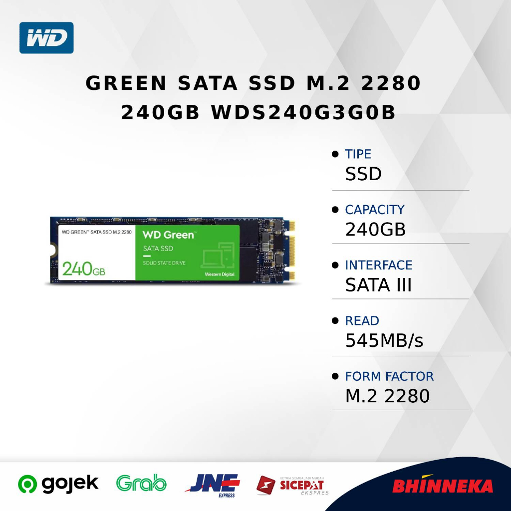 Jual Wd Green Sata Ssd M2 2280 240gb Wds240g3g0b Shopee Indonesia 8394