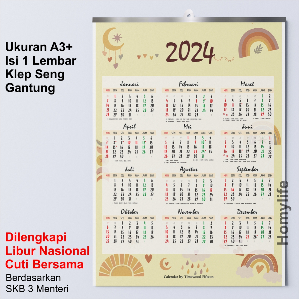 Jual Kalender Dinding POSTER 2024 Ukuran A3+ Isi 1 Lembar Klep Seng ...