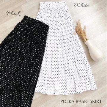 Rok Plisket Panjang Wanita Motif Polkadot Kecil Rok Polca Maxi Skirt A Line Rok Onde