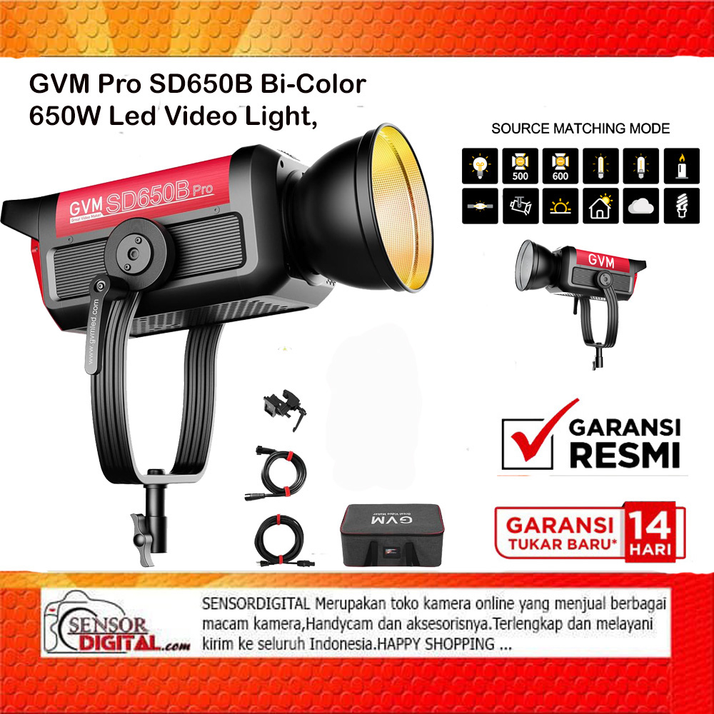 Luce video LED GVM Pro SD650B, luce continua per fotografia Bowens da 81.300 lux/m, illuminazione video LED bicolore per set di studi cinematografici, illuminazione per conferenze CRI 97+, 2700K-6800K
