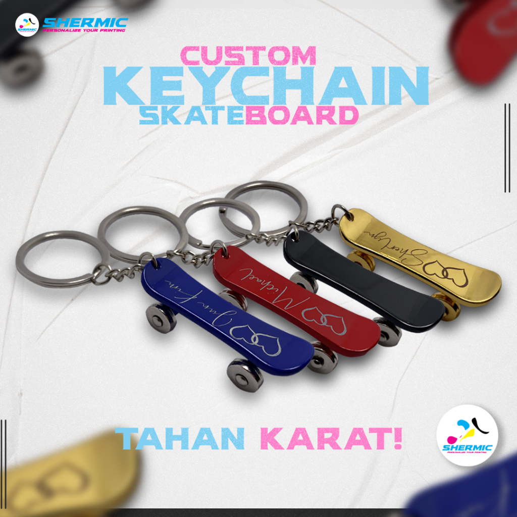 Jual Custom Keychain Skateboard UV Marking ( Gantungan Kunci Skateboard
