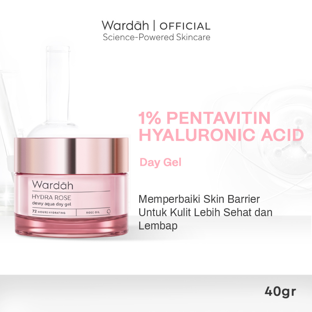 Wardah Hydra Rose Dewy Aqua Day Gel - Krim Untuk Kulit Kering Kulit Kering dan Dehidrasi - Gel Ringan Watery Melembabkan Hingga 72 Jam - Dilengkapi Rose Oil