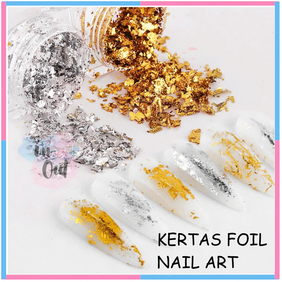 Jual Kertas Foil Aluminium flakes Nail art Hiasan kuku Gold Silver