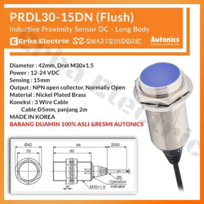 Jual Autonics PRDL30-15DN Induktif Proximity Sensor Metal Besi 3wire DC ...