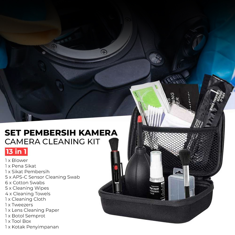 Jual Set Pembersih Kamera Camera Cleaning Kit 13 in 1 dengan kotak