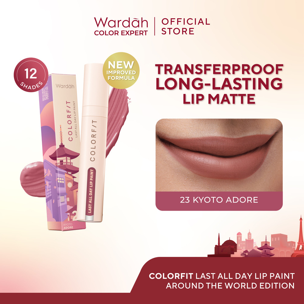 WARDAH Colorfit Lip Paint Around the World -  Lip Cream Tahan Lama Hingga 12 Jam dan Transferproof - Pigmented - Tekstur Creamy dan Nyaman Digunakan - Makeup
