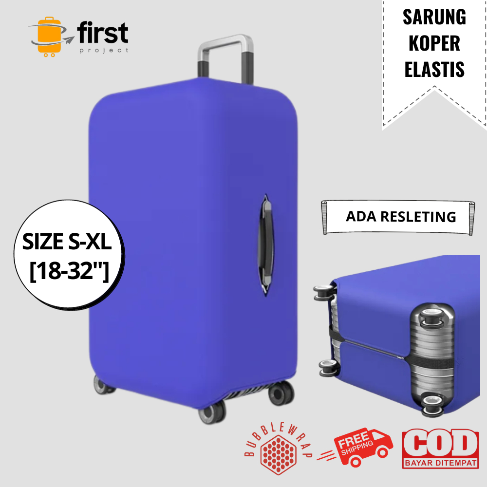 FIRST PROJECT – Travel Luggage Cover with Zipper Sarung Koper Pelindung  Elastis Polos dengan Resleting S/M/L/XL 18/20/22/24/26/28/30/32 Inch