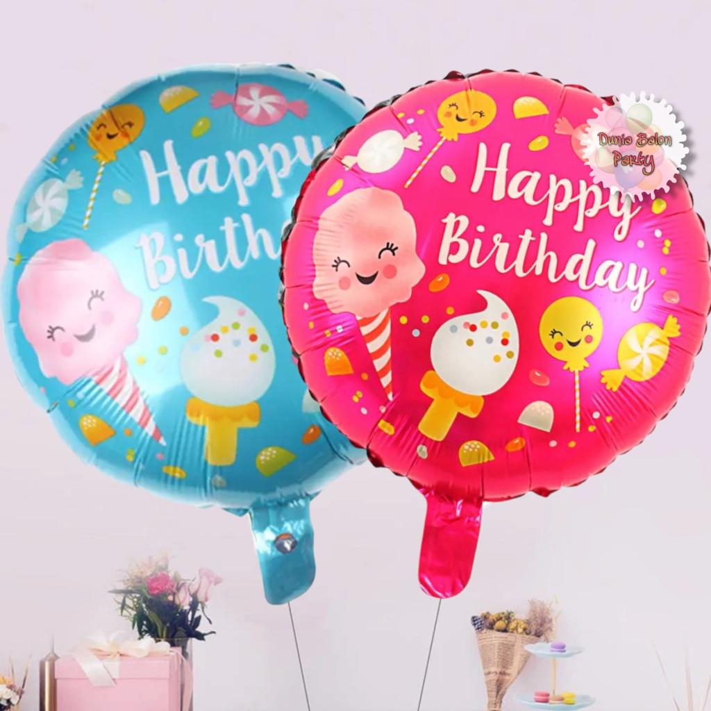 Jual Balon Foil Bulat Happy Birthday Permen / Balon Happy Birthday