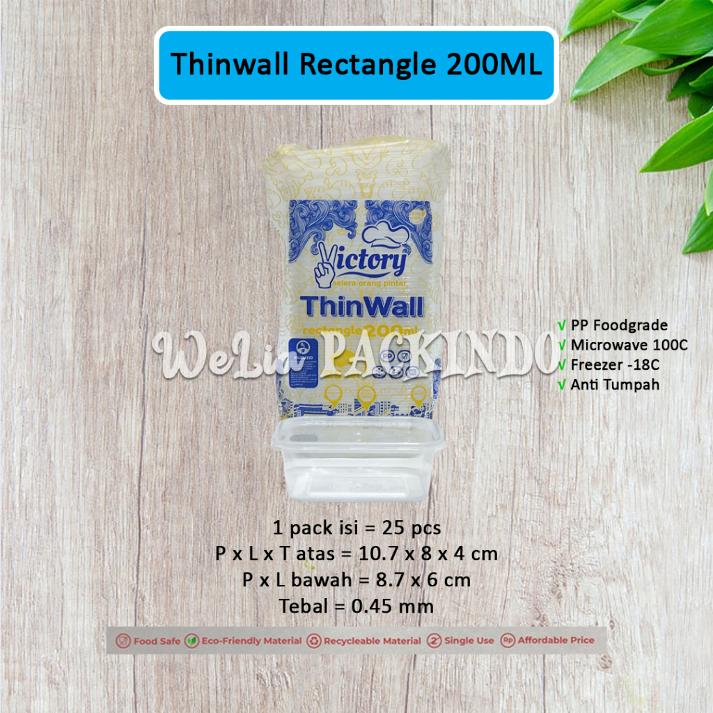 Jual Thinwall Rectangle Persegi Panjang 200ml Victory Food Container