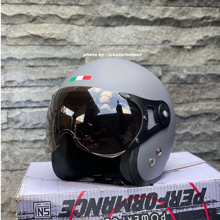 Jual Helm Retro Classic Vespa Italy Modern Grey Dop + Kaca Visor ...