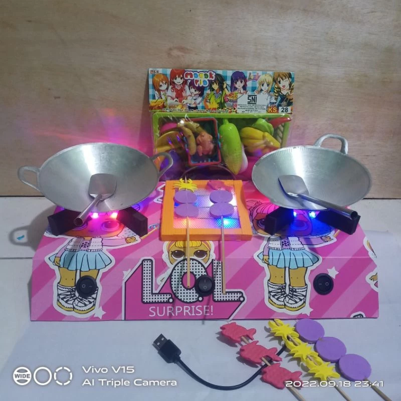 Mainan anak masak masakan/set masakan anak perempuan/maianan kompor led/ mainan bisa d