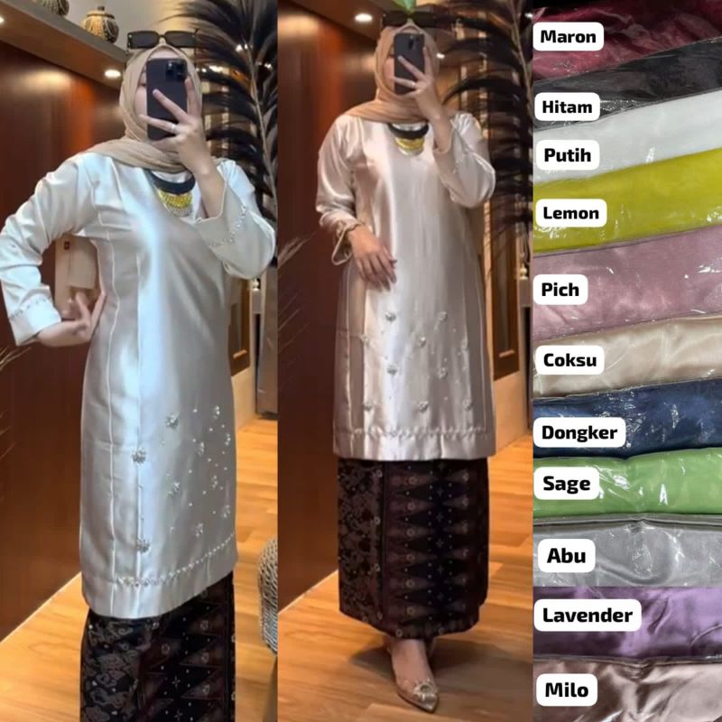 Jual Baju Kurung Melayu Baju Kurung Basiba Mote Sutra Silk Payet