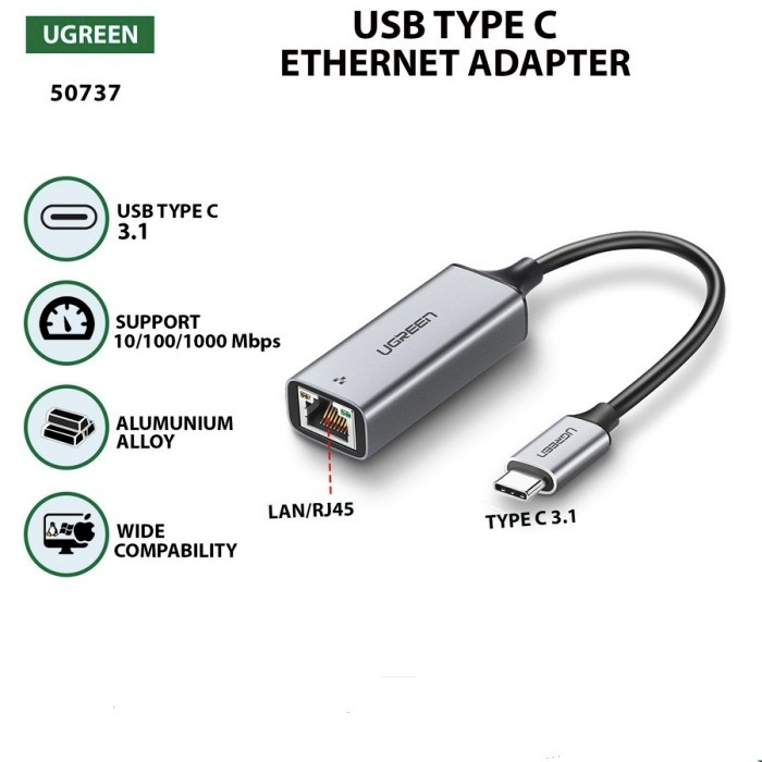 Jual USB LAN Adapter UGreen USBC to RJ45 Gigabit Adapter (50737) Shopee Indonesia