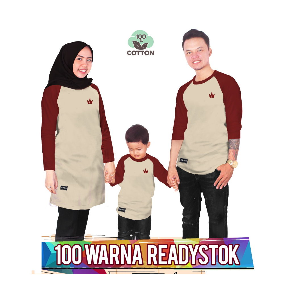 Jual RAGLAN BASIC CREAM MAROON Baju Kaos Keluarga couple anak laki laki ...