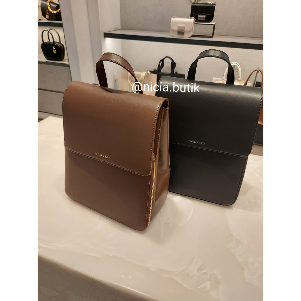 tas charles keith backpack front flap structured