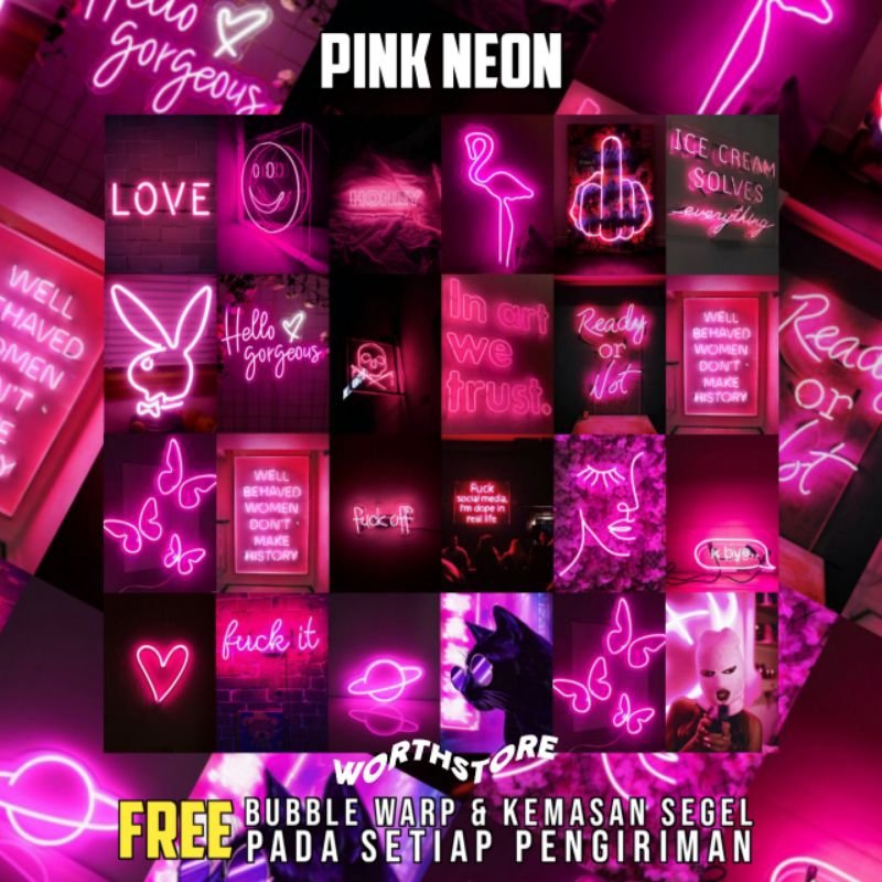 Jual 24 Pcs Poster Pink Neon Poster Aesthetic Poster Dinding