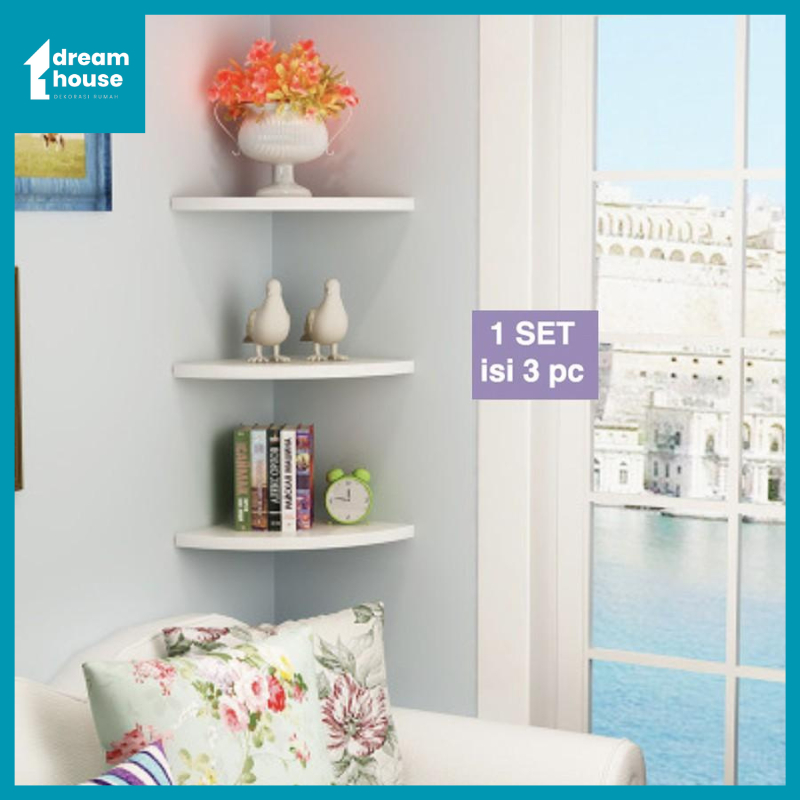 Jual Rak Dinding Sudut Minimalis Rak Sudut Ruang Tamu (1 SET 3 PCS) Rak