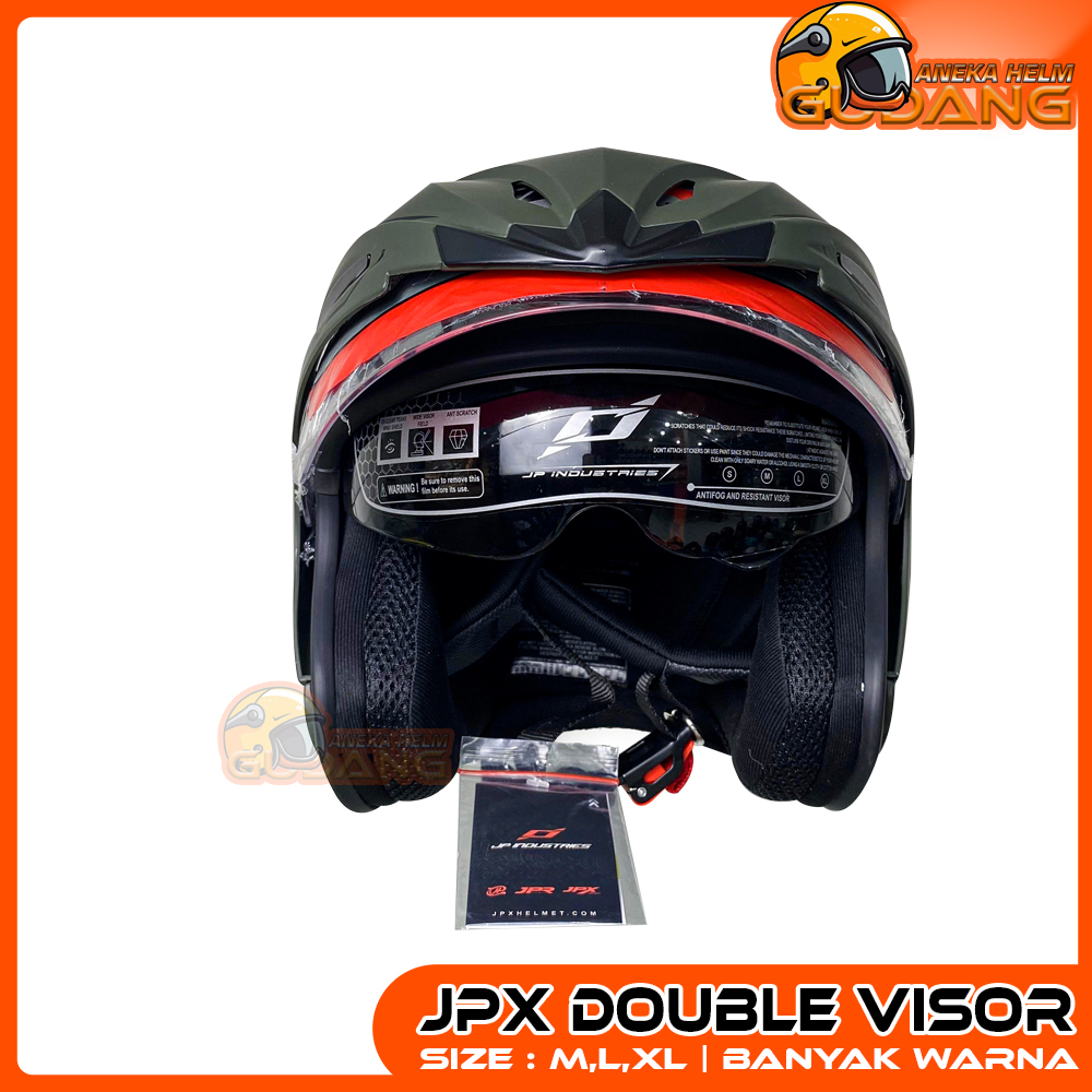 Jual Helm Half Face JPX SUPREME Double Visor Solid Hijau Army Doff ...