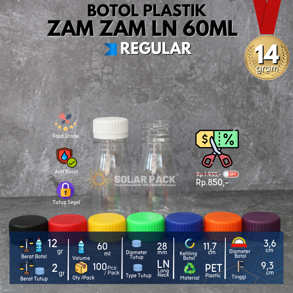 Jual Botol plastik PET 60ml zam zam minuman mineral jus susu kopi tutup ...