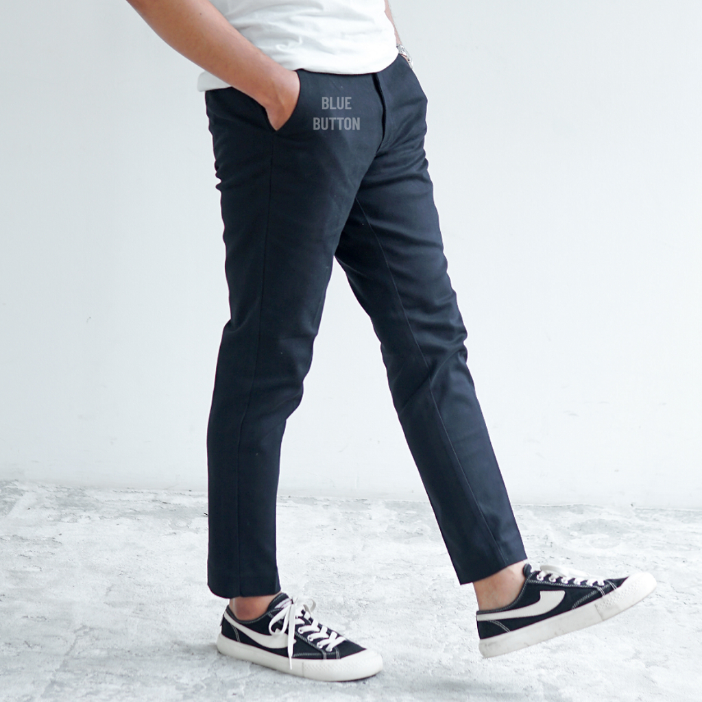 Jual BlueButton Celana Chino Ankle Pants Slim Fit Navy | Shopee Indonesia