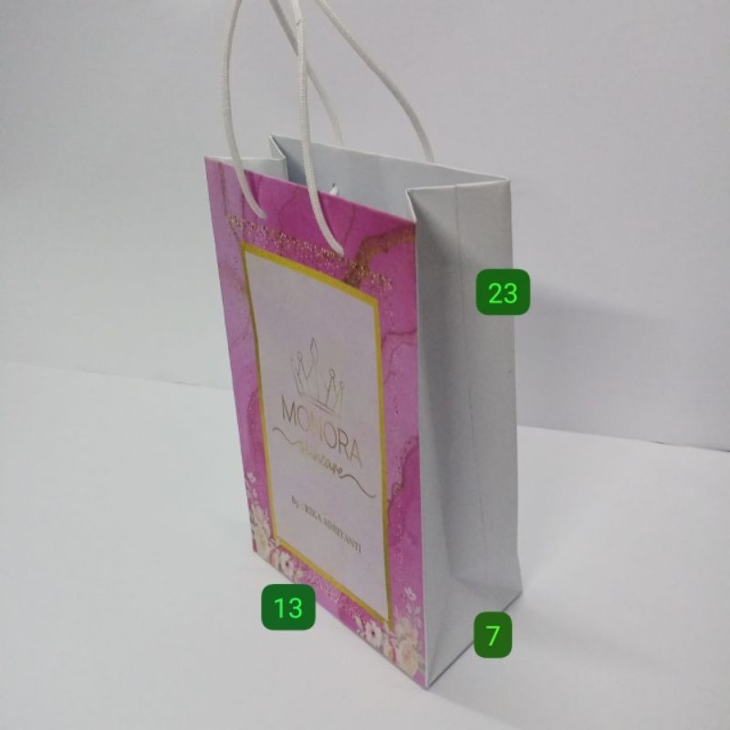 Jual paper bag custom/tas kertas free desain 13x7 tinggi 23 | Shopee