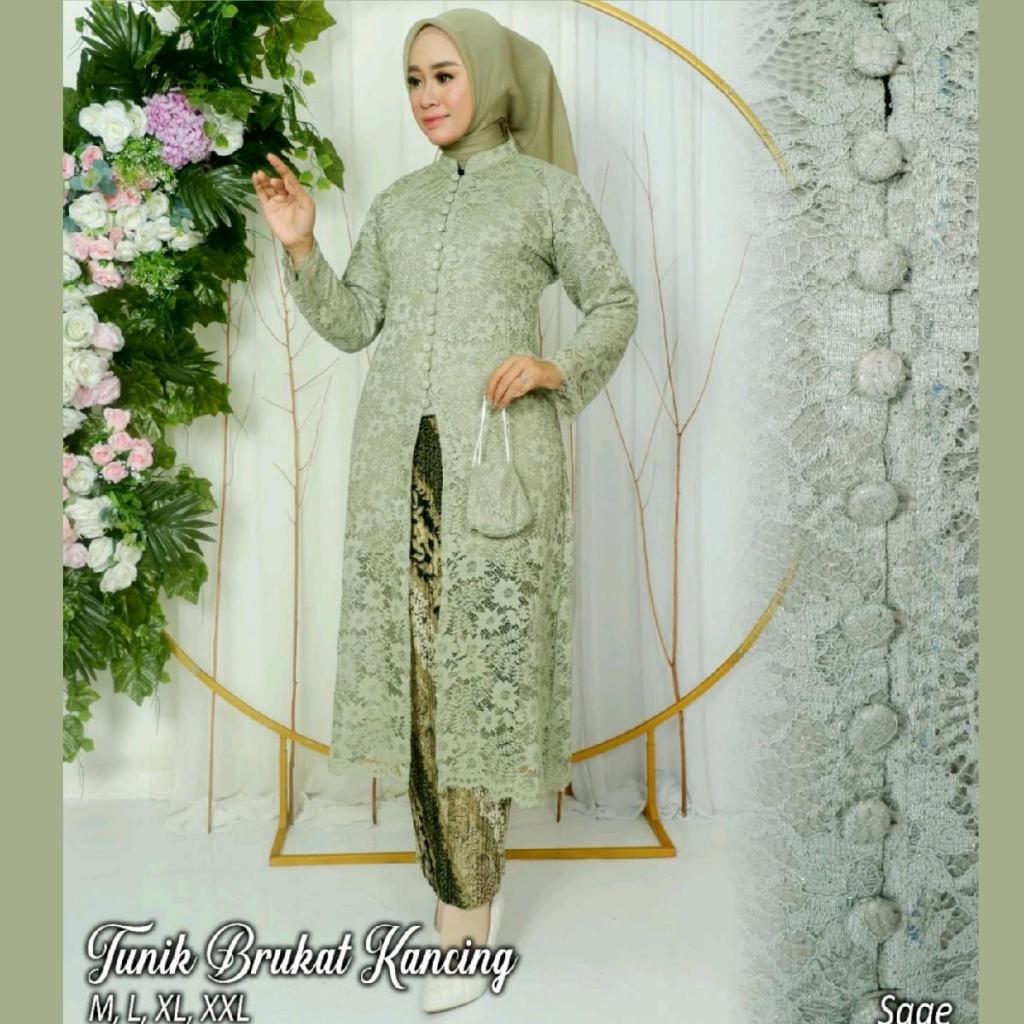 Jual Setelan Kebaya Modern Tunik Brokat Kancing Seribu Full Tillle