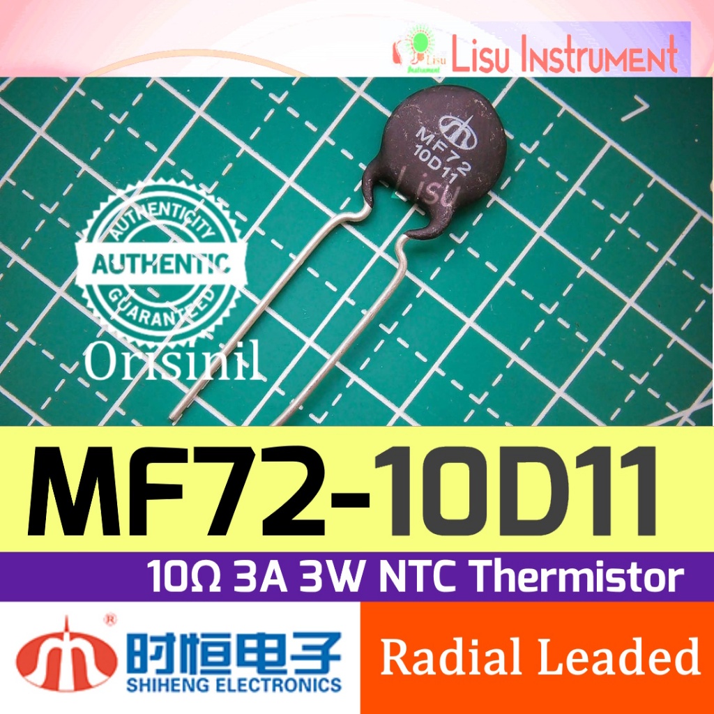 Jual MF72 10D11 10Ω 3A 3W ±20% 2800K ±10% NTC Thermistor MF72-10D11 ...