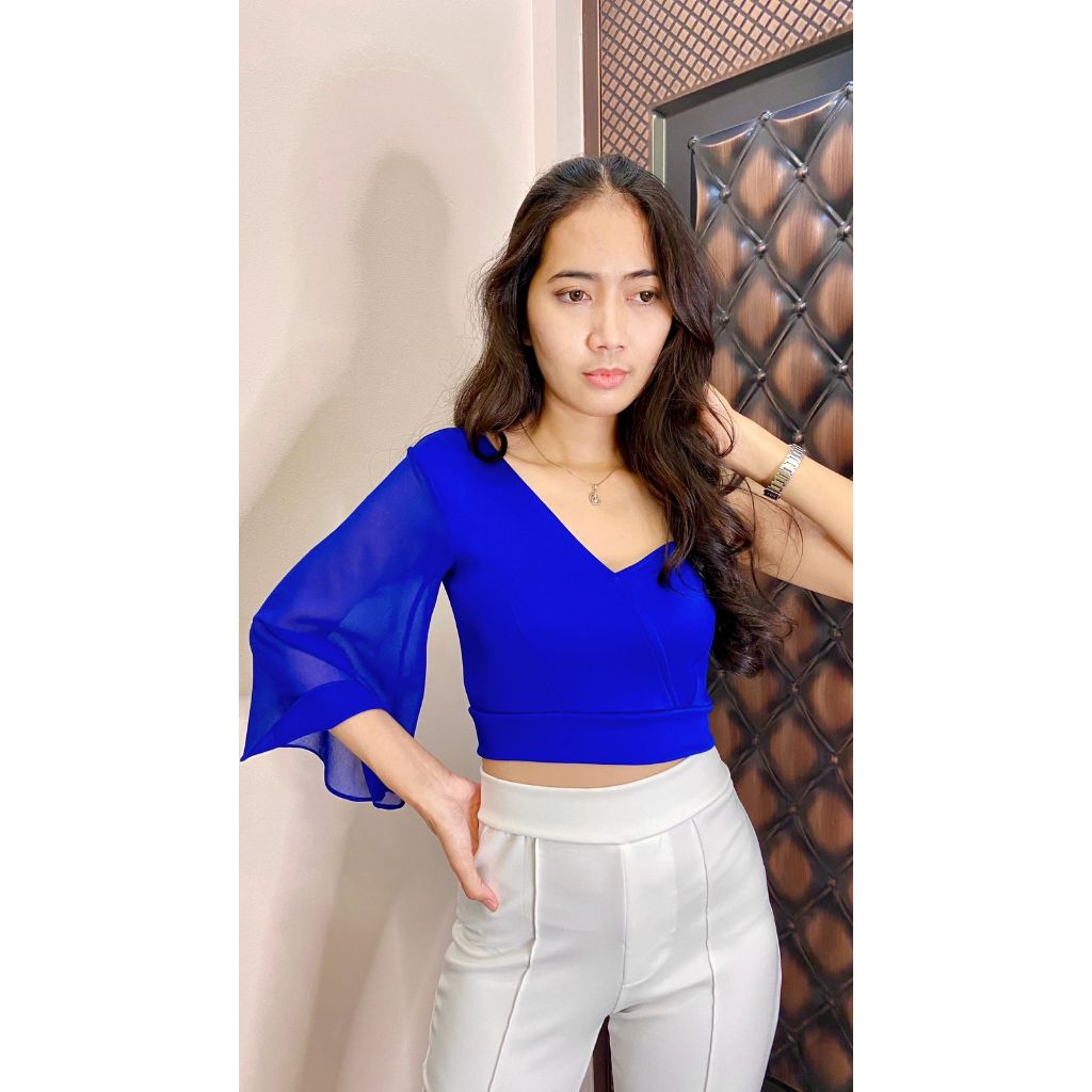 Jual Sukma-Daisy Simple Crop Top One Shoulder Scuba Chiffon 001 ...