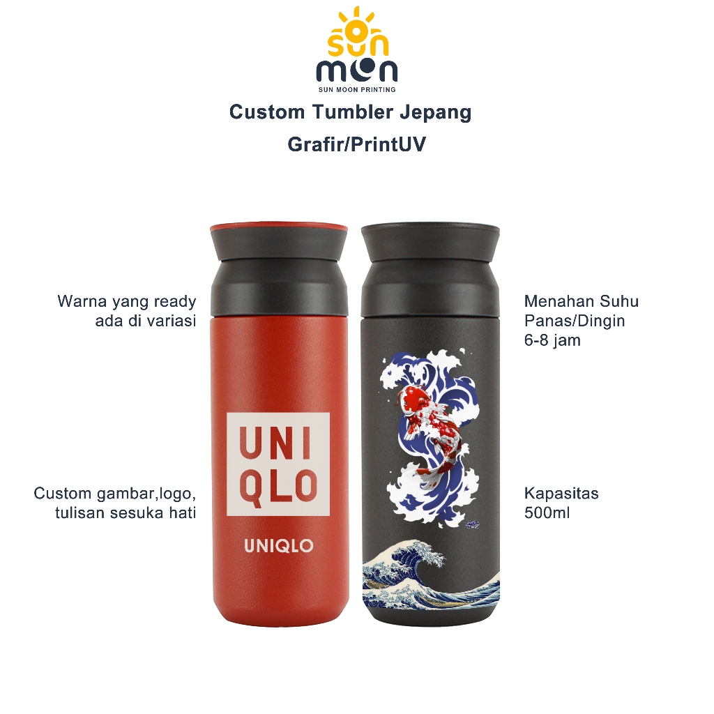 Jual Sun Moon Printing Tumbler Jepang Custom Laser Grafir Nama/Logo