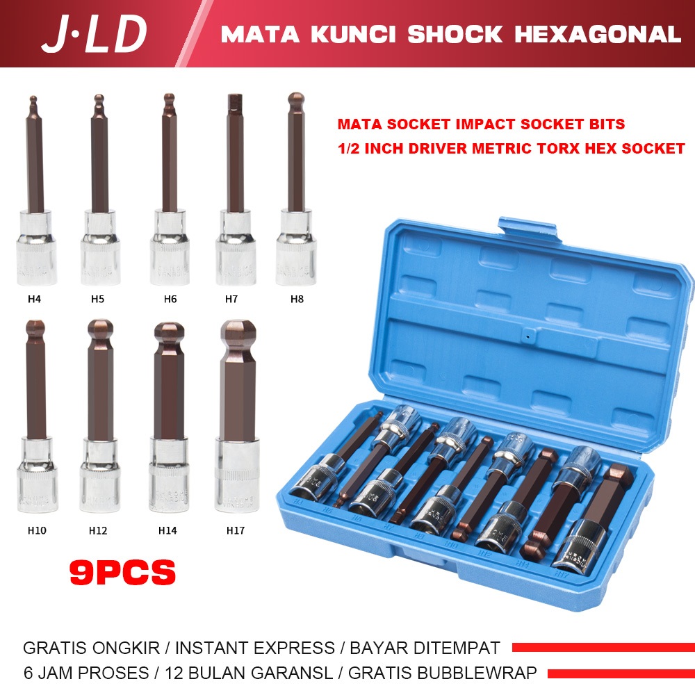 Jual JLD 1/2 Inch Driver boal Metric Torx Hex Socket 9PC Mata Socket ...