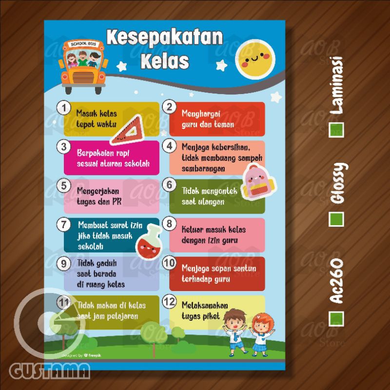 Jual Poster Kesepakatan Kelas Model B, Poster Edukasi Laminasi A3 ...