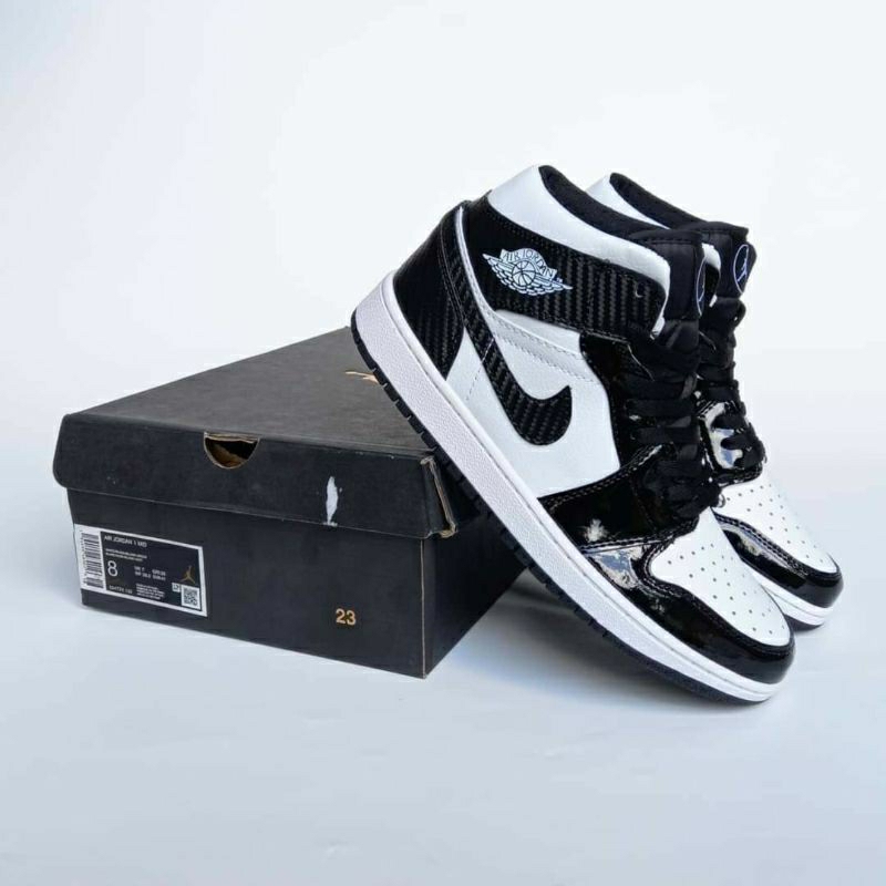 Jual Air Jordan 1 Mid Se Asw Black White Carbon Fiber Patent Leather