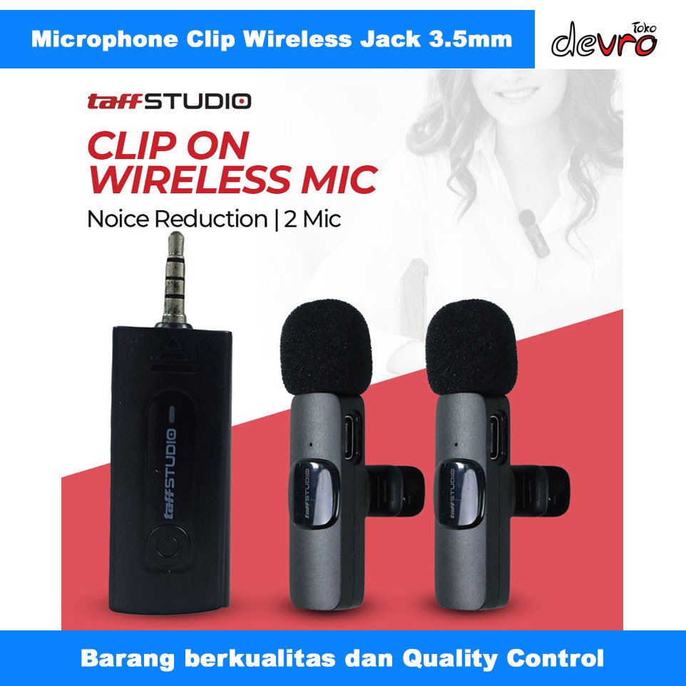 Microphone Wireless Clip Jack 3.5mm Clip On Mic Wireless Noice Reduction Vlogging Singing TaffSTUDIO K35 Pro