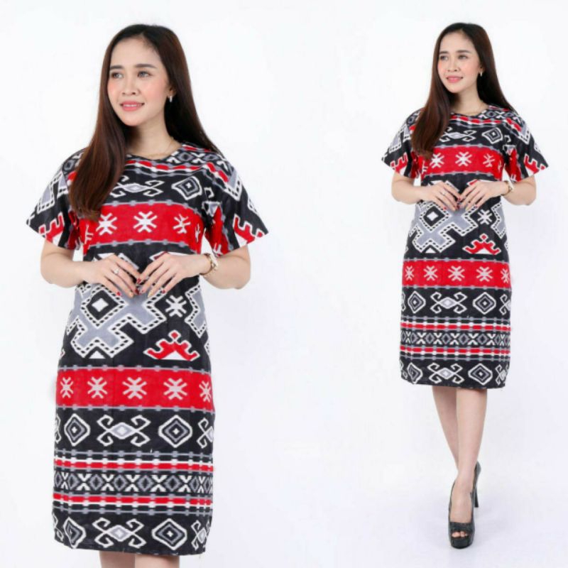 Jual BAJU DRESS WANITA MODERN MODEL TERBARU MOTIF BATIK LENGAN PENDEK ...