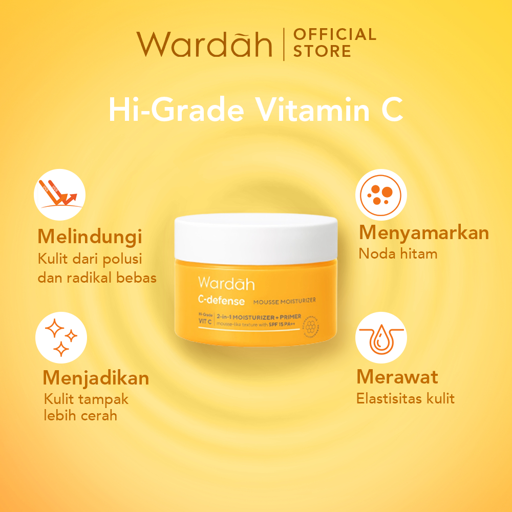 Wardah C-Defense Mousse Moisturizer 30 g - Pelembab, Primer dan Antioksidan, dengan HiGrade VitaminC - Mencerahkan dan Menyegarkan - Untuk Semua Jenis Kulit