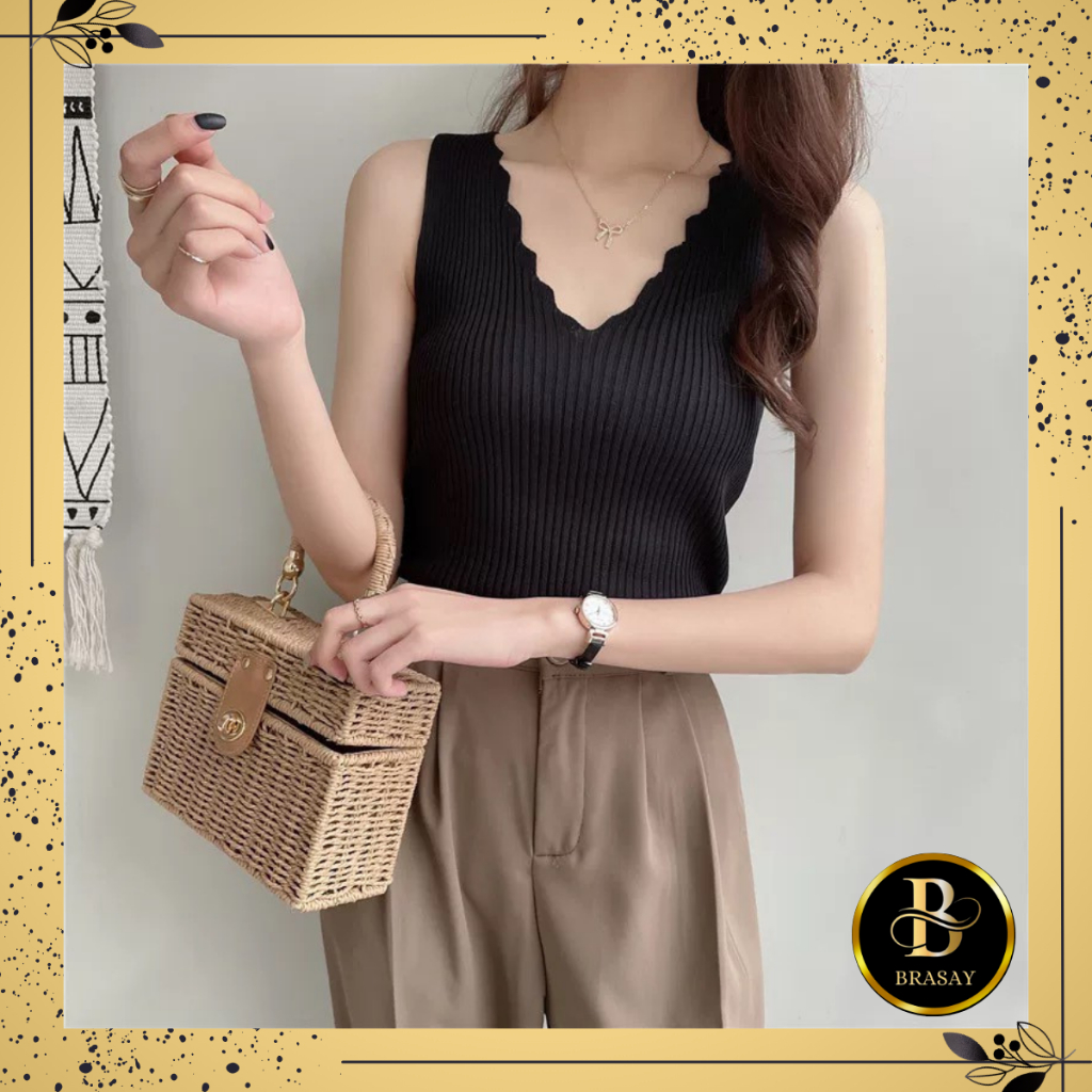 Jual Brasay Tank Top Wanita Rompi Rajut Tanpa Lengan Model V-Neck Gaya ...