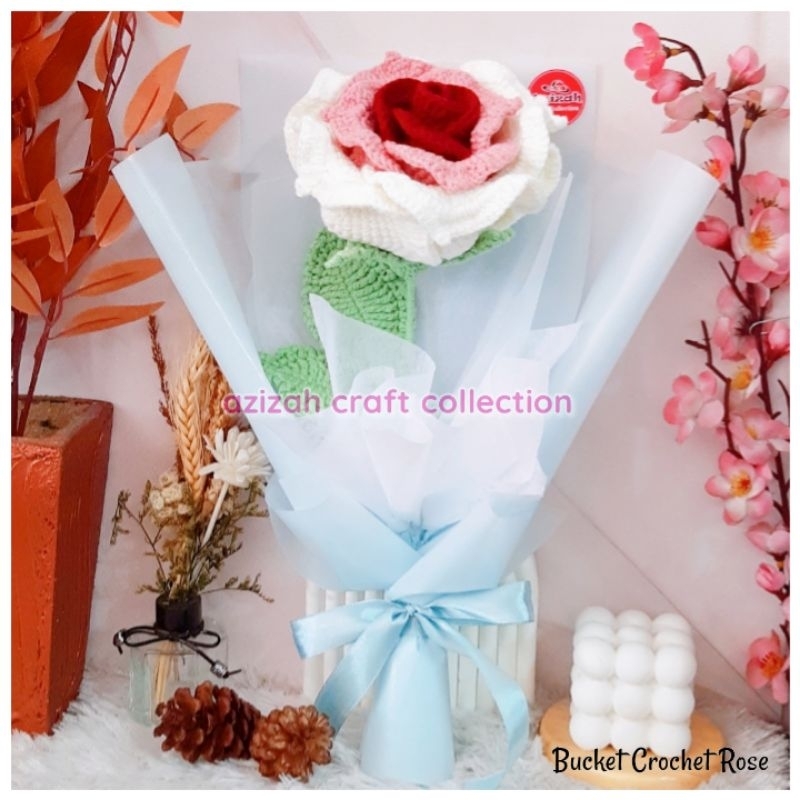Jual Buket Bunga Rajut Mawar (single) | Shopee Indonesia