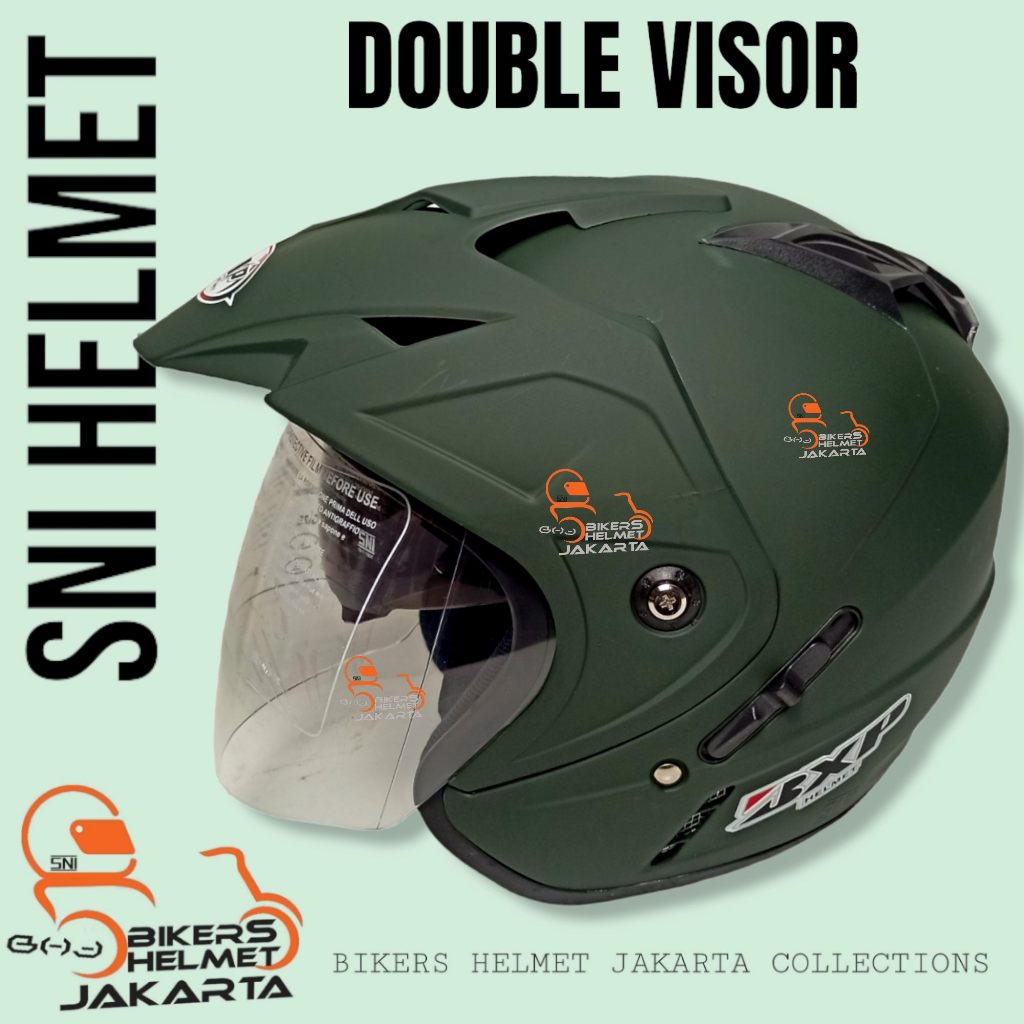 Jual HELM BXP DOUBLE VISOR HIJAU ARMY DOFF HALF FACE TOPI DUKE Shopee