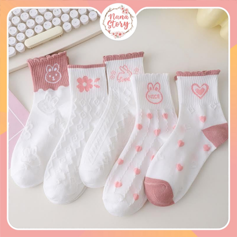 Jual NANASTORY I Kaos Kaki Motif Rabbit Pink Mid Sock Lucu Ala Korea ...