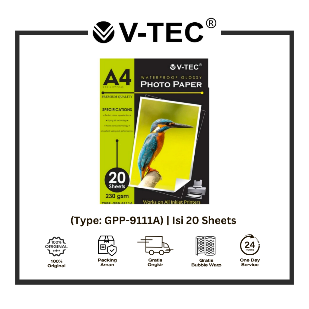 Jual VTEC Glossy Photo Paper A4 230gsm (Type GPP9111A) Isi 20 Sheets