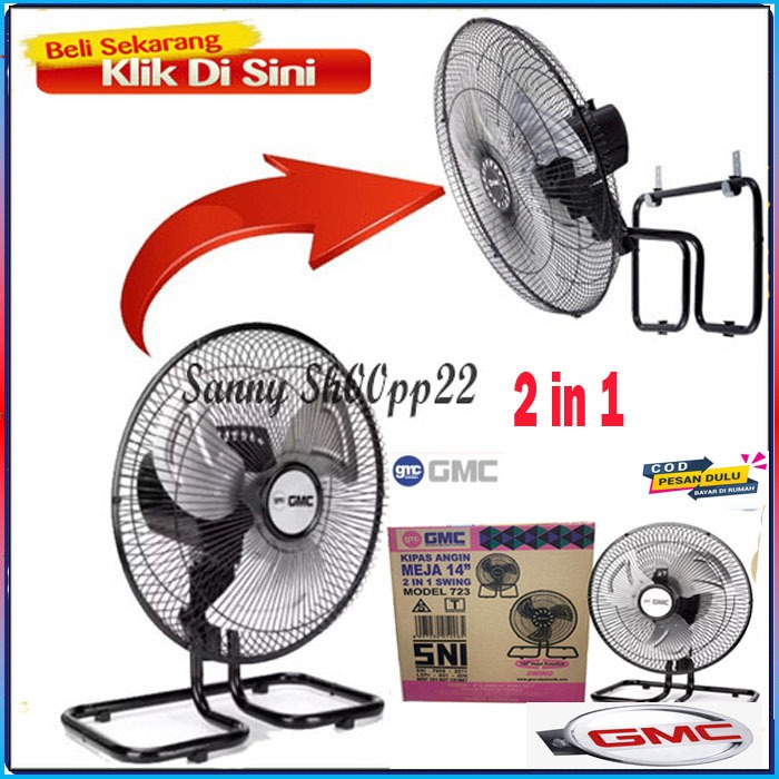 Jual GMC BM 713/723 Kipas Angin 2IN1 Meja / Tornado FAN Besi 14 inchi