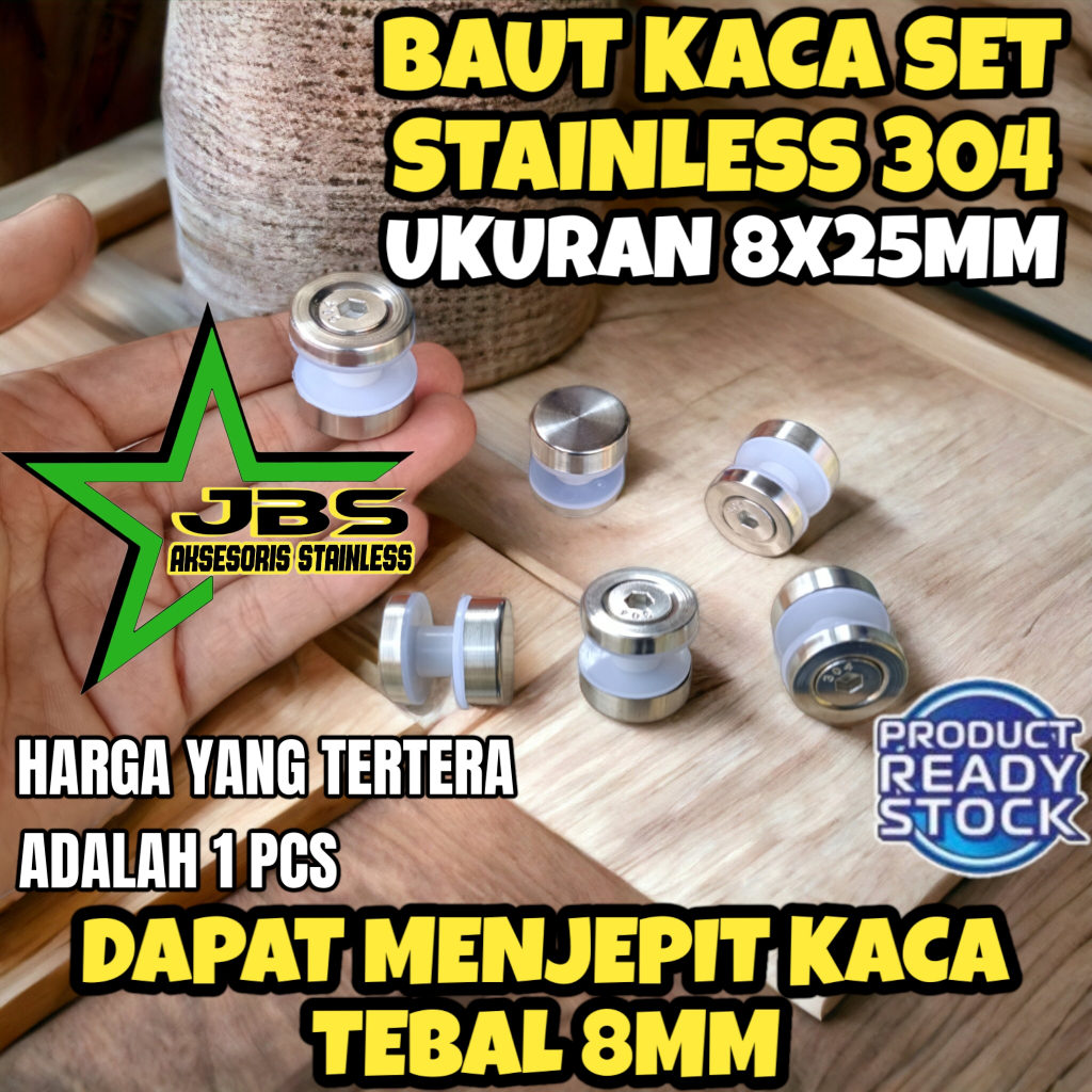 Jual BAUT KACA SET M8X25 - STAINLESS 304 - BAUT PENJEPIT KACA TIANG ...