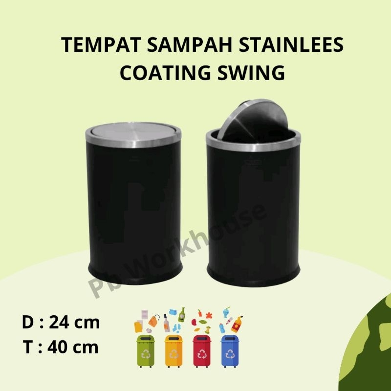 Jual Tempat Sampah Stainless Coating Bulat Tong Sampah Swing Shopee Indonesia 1537